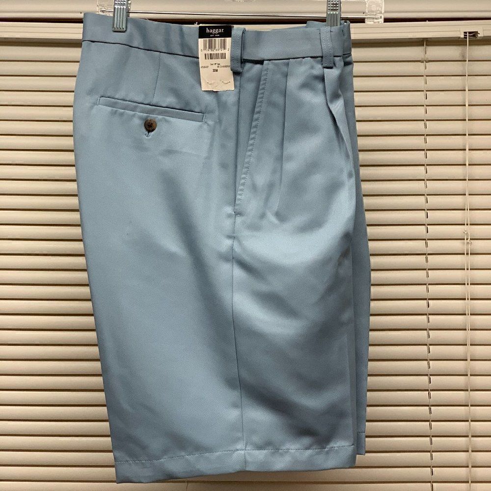 NWT Haggar Blue Shorts Expand Waist Pleated